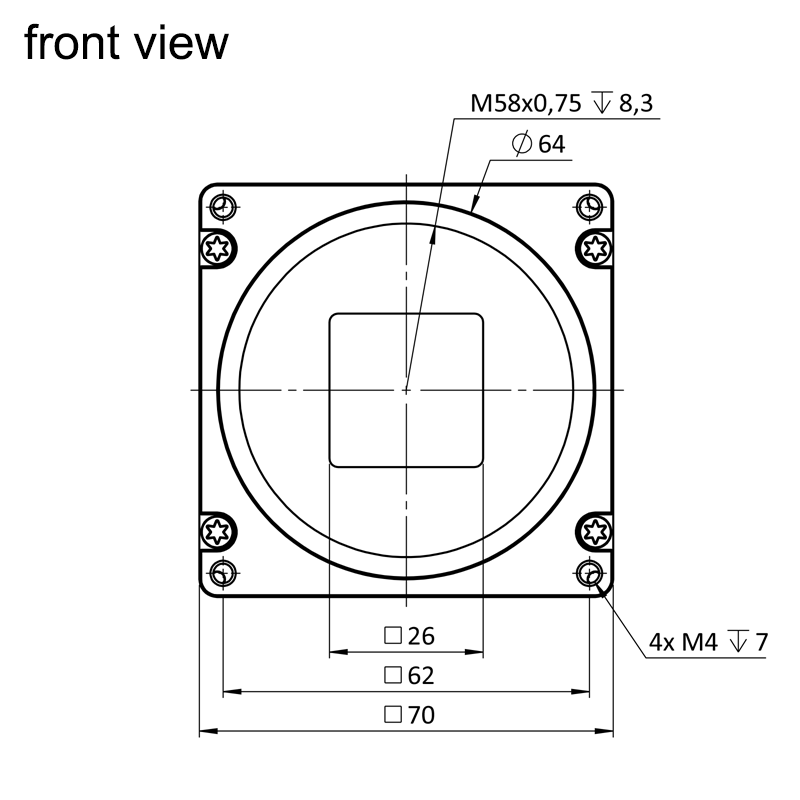 design drawing hr25MCX front (all dimensions in mm)