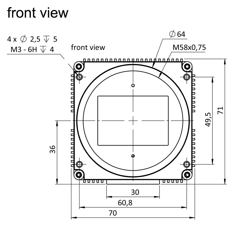 design drawing hr16070MFLGEC front (all dimensions in mm)