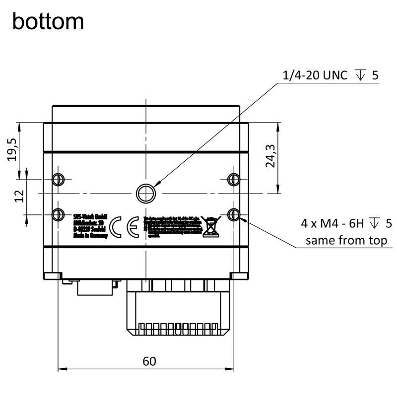 design drawing hr455CXGE bottom (all dimensions in mm)
